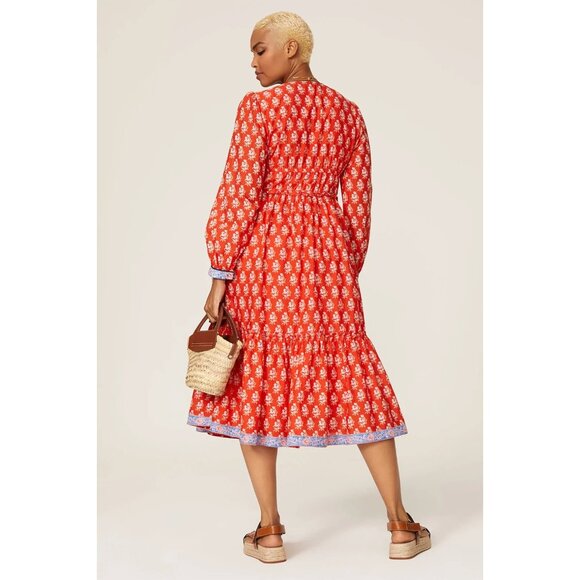 NWT J.Crew Button-up Tiered Midi in Cerise Cove Red Classic Block Print Dress 10 - Picture 7 of 8